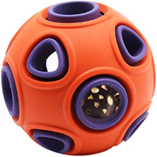WishLotus Interactive Dog Toy With Ring Bell Squeak - Rubber Bouncy Ball for Pet Exercise, IQ Training, Search & Catch - Bite Resistant Chewing Puzzle Toy (L, Orange&Purple)