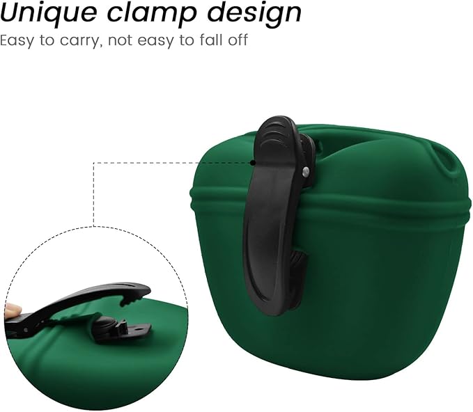 AUDWUD Silicone Dog Treat Pouch,with Dog Training Clicker,Clip on Portable Training Container,Convenient Magnetic Buckle Closing and Upgraded Waist Clip for Enhanced Stability