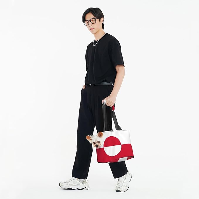 Foldable Pet Carrier Sling - Waterproof Small Dog & Cat Travel Greenland Flag Tote with Safety Hook for Hiking