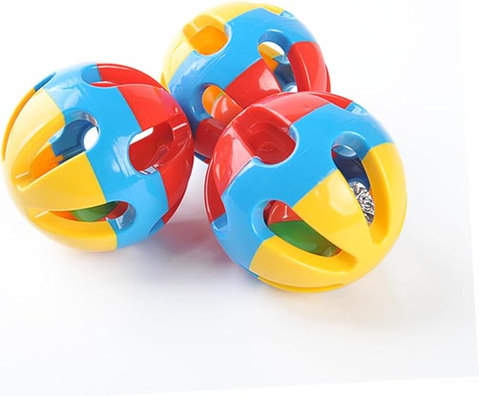 DOITOOL 2pcs Tricolor Hanging Parrot Balls 8cm Diameter Plastic Chewing Plaything for Pet Birds Cage Accessories