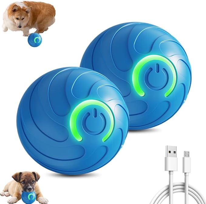 Interactive Dog Toys, 2025 Upgrade Vibrating Dogs Ball, Automatic Moving Dog Ball Rolling Balls, Pets Bouncing Rotating Balls Toys for Samll Dogs Cats (Blue-2pcs)