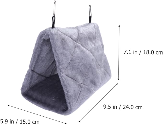 WOONEKY Adorable Warm Plush Parrot Hammock Bed for Birds Cozy Hanging Hut Nest for Home Cage for Sleep Grey