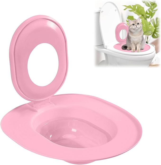 Cat Toilet Seat Training Kit,Reusable Plastic Trainer for Pet Cleaning,Removable Pet Toilet Training System,Portable Trainer for Home Pet Shop Pet Care,Easy Installation,Stable and Durable (Pink)
