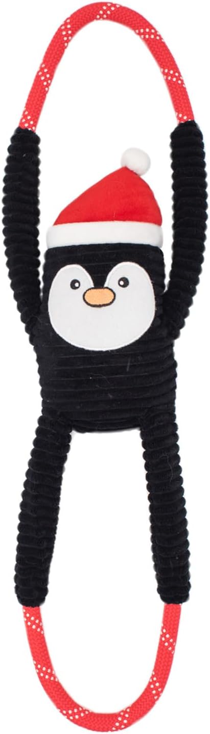 ZippyPaws - Holiday RopeTugz, Squeaky and Plush Rope Tug Dog Toy - Penguin