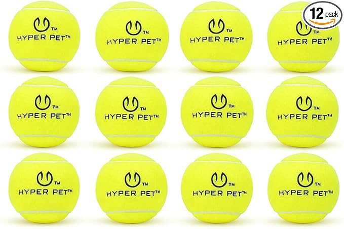Hyper Pet Tennis Balls for Dogs - 12 Pack 2.5'' Durable Non-Toxic Outdoor Dog Toys Balls with Mesh Bag, for Fetch & Excercise, Medium to Large Breeds (Non Squeaky)