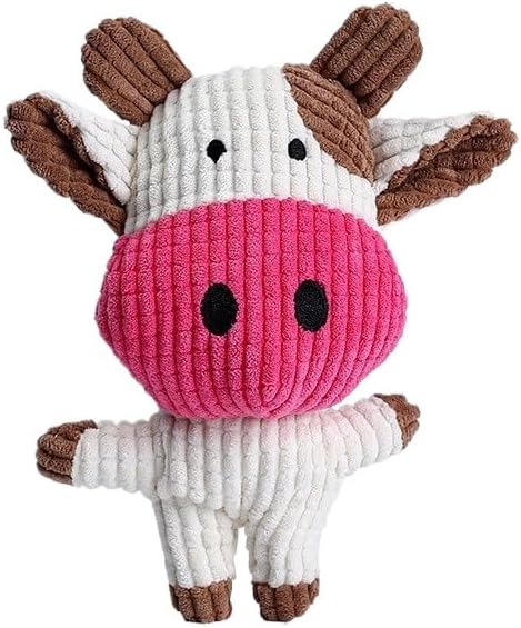 Plush Squeaky Pet Toy - Cute Animal Design Dog & Cat Toy - Soft & Durable Chew Toy for Interactive Play & Self-Entertainment (Cow)