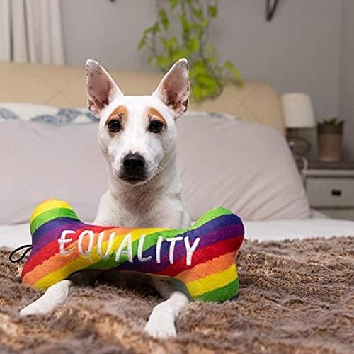 Huxley & Kent for Dogs | Pride Equality Bone (Large) | Rainbow Power Plush Dog Toy with Squeaker | Funny Dog Toy | Cute Dog Toy | H&K Squeaky Dog Toy