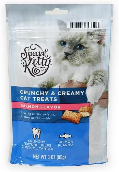 (4 Packs) Salmon Cat Treat 3oz, Helps Clean Teeth and Prevent Tartar Buildup, Provides 100% Complete and Balanced Nutrition