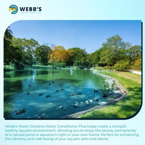 Webb's Water Gardens Pond Water Conditioner Plus - Pond Supplies and Accessories - Concentrated Liquid Formula for Aquatic Pets - 16 oz, Blue