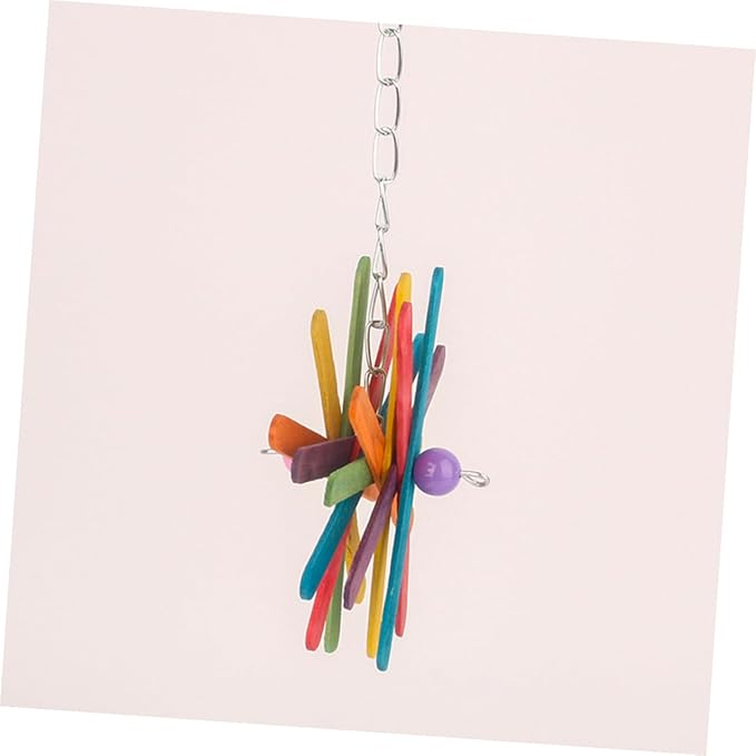 NUOBESTY 2pcs Parrot Bite and Hanging Chewing String with Colorful Block Beads, Sturdy Bird Cage Accessory for Teeth Grinding and Play, Suitable for Parakeets and Conures