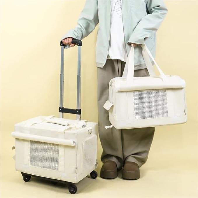 Double-Decker Pet Carrier with Wheels, Detachable 2-in-1 Cat Carrier Backpack & Rolling Pet Stroller, Breathable Mesh Pet Travel Bag for 2 Cats, Portable Pet Trolley for Outdoor, Vet Visits & Travel