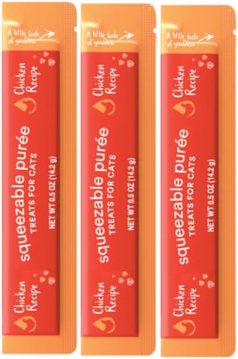 Squeezable Puree Cat Treats – 3 Tubes Total – Chicken – Lickable, High Protein, Grain-Free (3, Chicken)