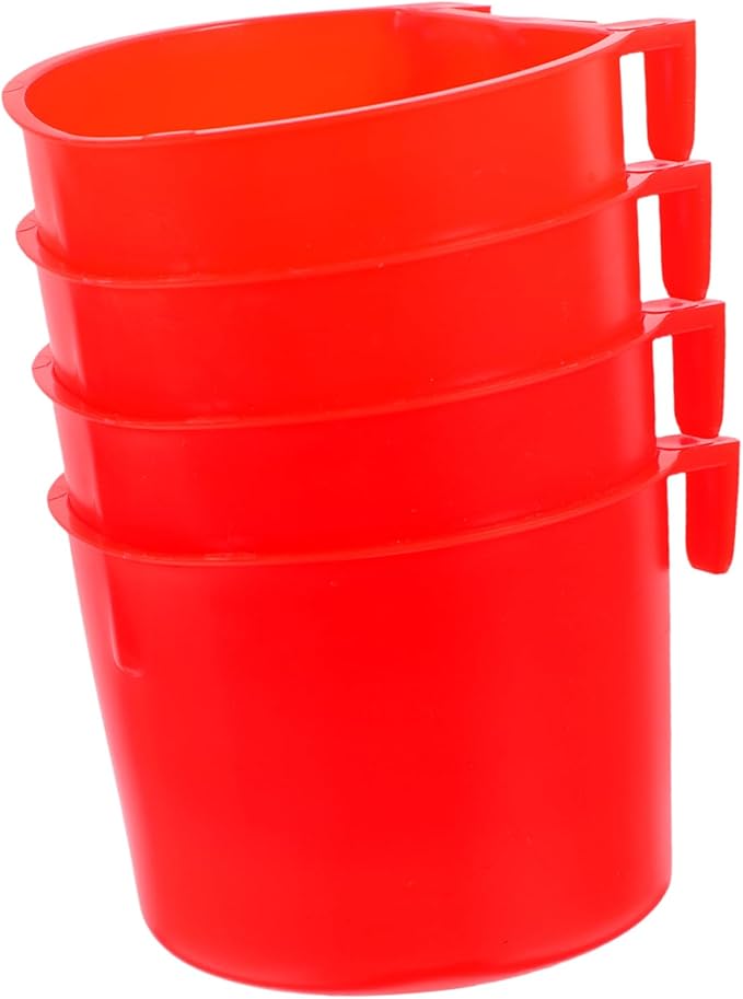 Toyvian 4pcs Hanging Cage Bowls for Small Animals Thickened Plastic Feeding Cups for Birds Rabbits and More Convenient Hanging Design Easy Installation Red