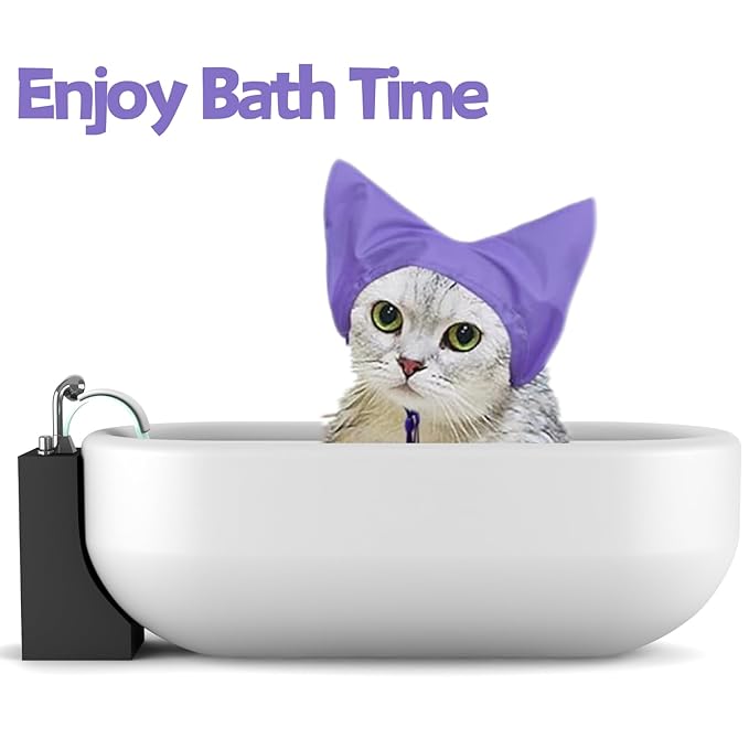 Adjustable Pet Shower Caps Bath Cap Dog Cat Shower Caps, Waterproof Adjustable Ear Protection Cats Ear Drops Guard for Kitten Puppy Small Pets Bath Protector (Purple)