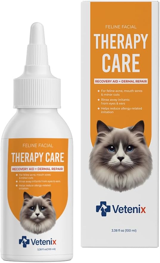 Feline Facial Therapy Solution Healing Aid & Skin Repair for Cat Acne, Eye & Ear Irritations, Chin Sores, Redness & Allergies | Gentle Non-Toxic HOCl Drops | 3.38 fl oz