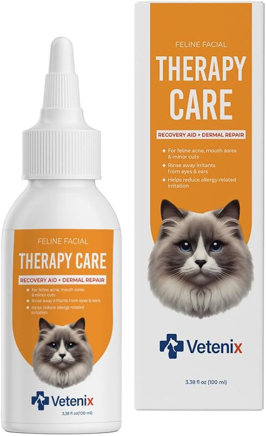 Feline Facial Therapy Solution Healing Aid & Skin Repair for Cat Acne, Eye & Ear Irritations, Chin Sores, Redness & Allergies | Gentle Non-Toxic HOCl Drops | 3.38 fl oz