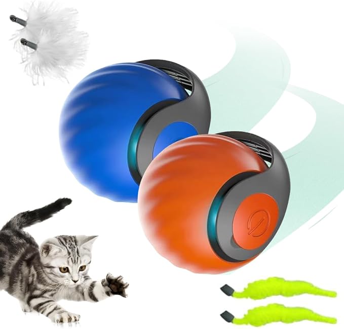 Interactive Cat Toys Ball, 2026 New Automatic Moving Balls for Cat Small Dog Touch Motion, Self Rolling Cat Toy Ball Interactive Dog Toys for Indoor and Outdoor (Blue+Orange)