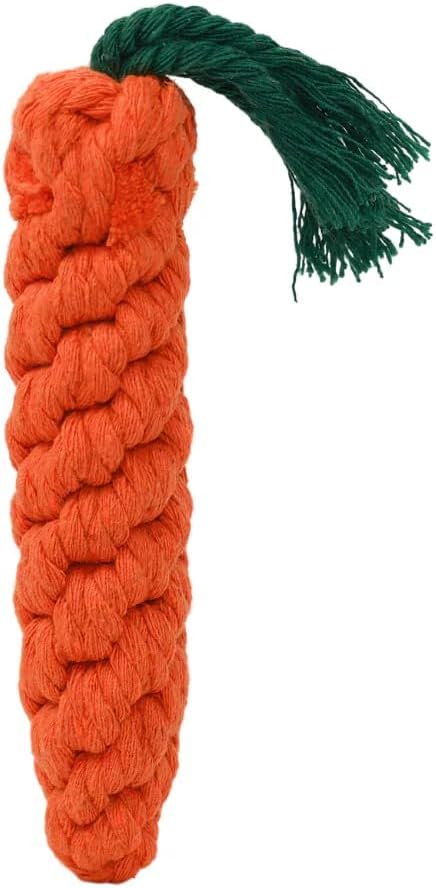 Carrot Dog Toy 5.5 Inch Handmade Eco Cotton Rope Dog Toy Carrot Chew Toy for Dogs - Made with Natural, Non-Toxic Dyes - Carrot Toy is Great for Puppy Teething Toys and Cats (Orange)