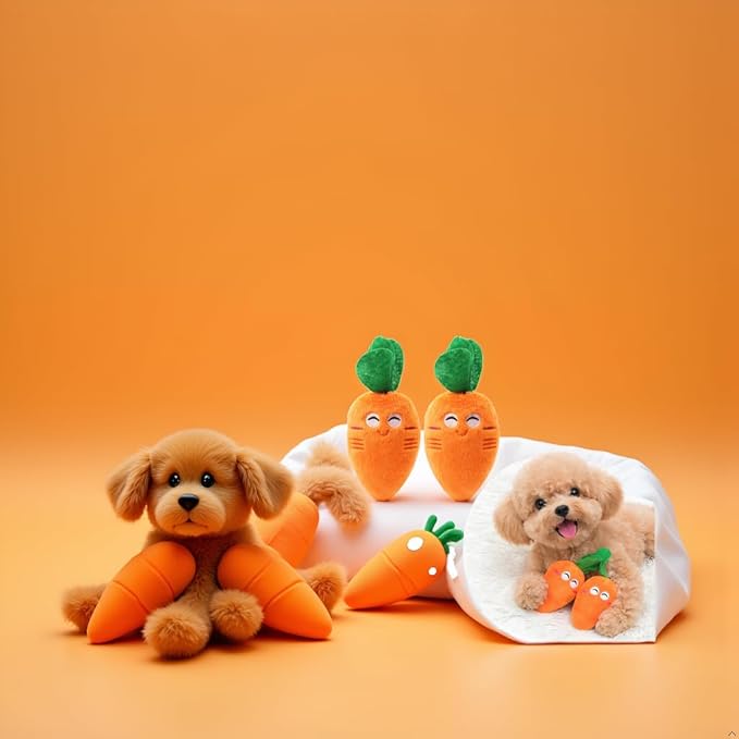 2 Pack Cute Orange Carrot Soft Puppy Pet Supplies Plush Chew Squeaker Sound for Dog Cat Birthday Xmas Gifts