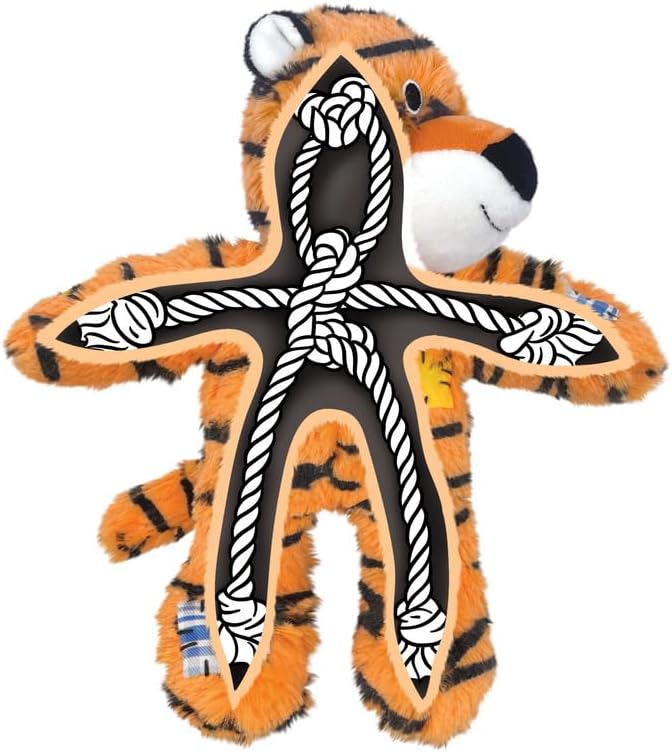 KONG Wild Knots Tiger and Giraffe Combo Dog Toy – Durable Knotted Ropes Inside, Minimal Stuffing for Less Mess – Medium/Large - Bundle