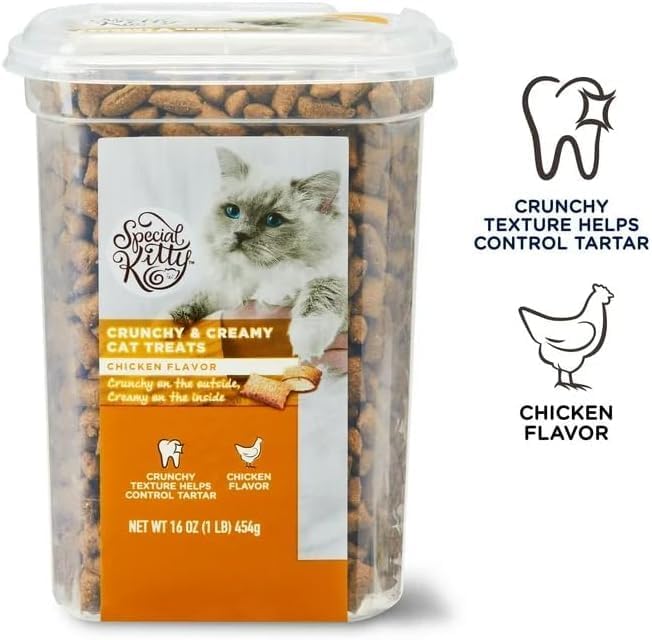 Special Kitty Chicken Flavor Crunchy Treats for Cats, Delicious Cat Treats with a Crunchy Outside & a Creamy Center. 16 oz, (3 Pack)