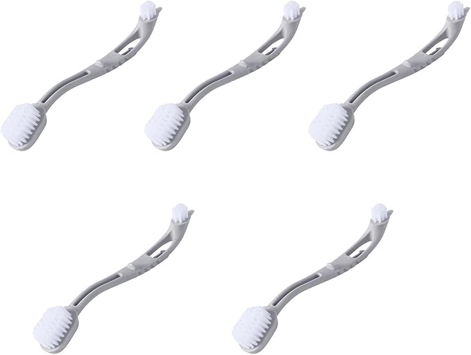 TopHomer 5 Pcs Bird Cage Cleaner with Two Brush Heads, Bird Cages Brushes Long Handle Tool for Cleaning Birds Parrot Cages Pet Supply Cage Accessory (Gray)