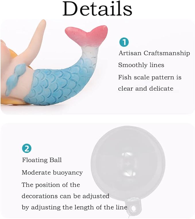 Floating Mermaid Fish Tank Decor, Cartoon Aquarium Decorations for Aquatic Pets to Play Resin Aquarium Ornaments Suitable for All Kinds of Fish Tank