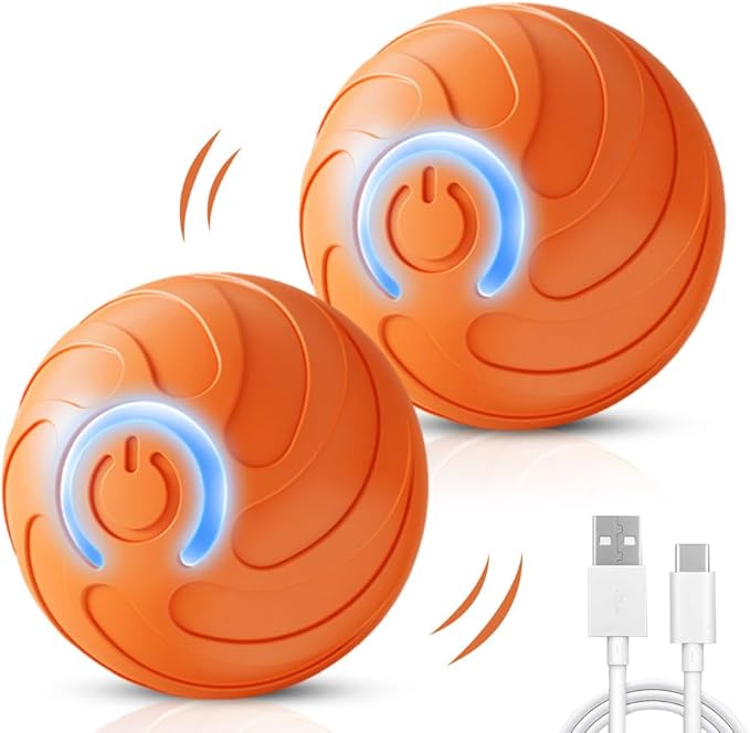 Shaky Ball Toy for Dogs, 2025 Upgrade Automatic Moving Dog Balls Vibrating Dog Balls, Rechargeable Interactive Rolling Dogs Ball Shaking Moving Toy with LED Lights for Cats (Orange-2pcs)