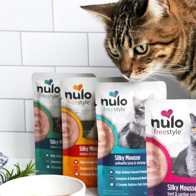 Nulo Freestyle Wet Cat Food Silky Mousse - Yellowfin Tuna & Shrimp, High Protein Grain-Free Cat Food Pouches for Kitten, Adult & Senior, 2.8oz Pouches (24 Pack)