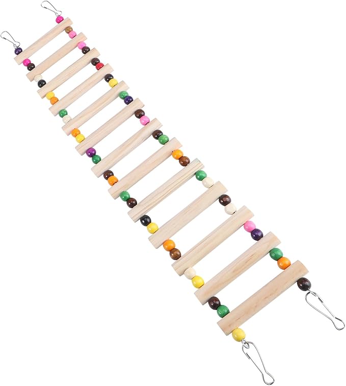 Wooden Hamster Climbing Ladder Pet Playing with Bite Beads Small Animal Mini Ladder for Birds Cage Accessories Suitable for Hamsters and Parrots