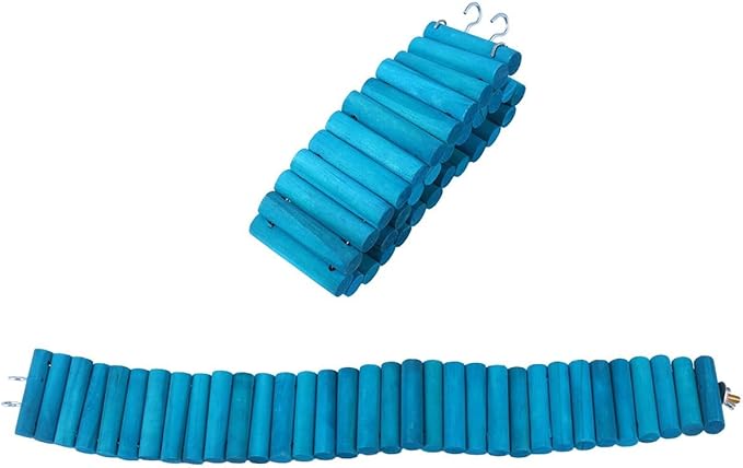Hamster Ladder and Parrot Wooden Climbing Ladder with Round Wood Planks, 6X50Cm Sky-Blue Soft Climb for Small Pets and Birds Cage Accessories