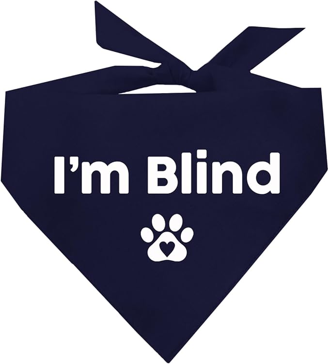 I'm Blind Dog Bandana | 100% Adjustable Cotton Triangle | Made in USA | Deaf | Impaired | Hearing Loss Accessory | Warning | (Navy, OS 413)