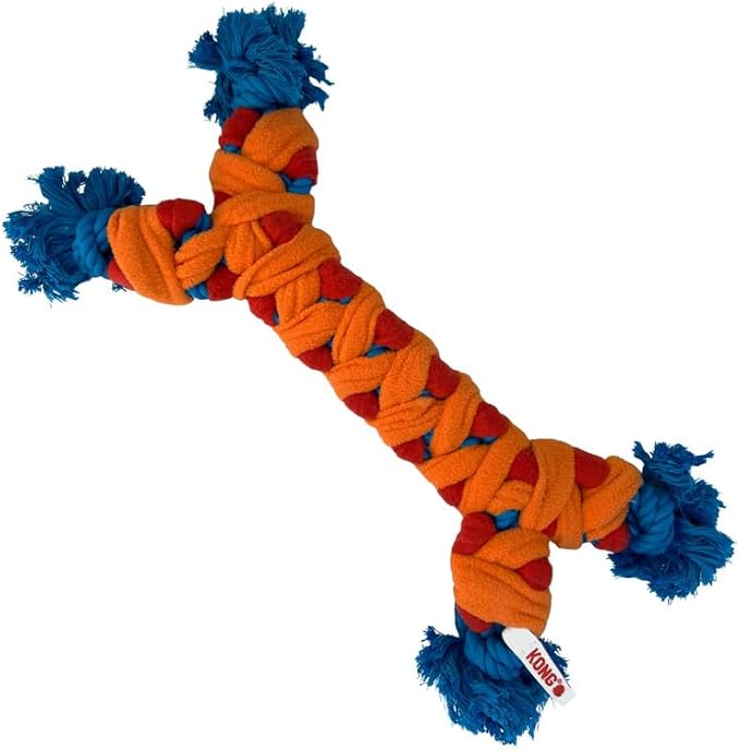 KONG Rope Rally Tug and Play Dog Toy - Woven Fleece Durable Toy for Shaking, Fetching, Tugging (Bone)