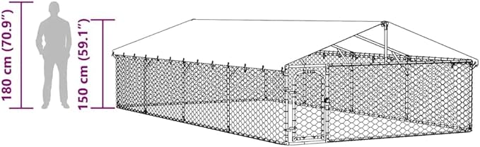 vidaXL Outdoor Dog Kennel Silver Galvanized Steel Large Sturdy