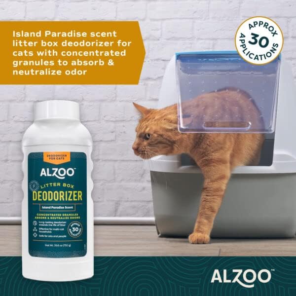 ALZOO Cat Litter Deodorizer, Concentrated Granules Absorb & Help Neutralize Odors, 100% Plant-Based Active Ingredients, Up To 30 Uses, Island Paradise Scent, 26.6 Oz., Pack of 2