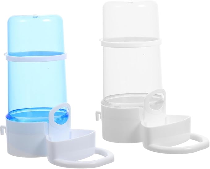 2Pcs Automatic Bird Feeder Portable Food Dispenser for Bird Cage and Hamster Bite-Resistant Plastic Feeding Box with Transparent and Blue Containers for Clean Sanitary Pet Feeding