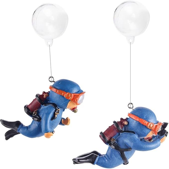 2 Pack Fish Tank Decorations, Cute Diver Aquarium Ornaments Decor Toy with Funny Floating Device Aquarium Accessories for All Kinds of Fish and Aquatic Pets (2Pcs Blue)