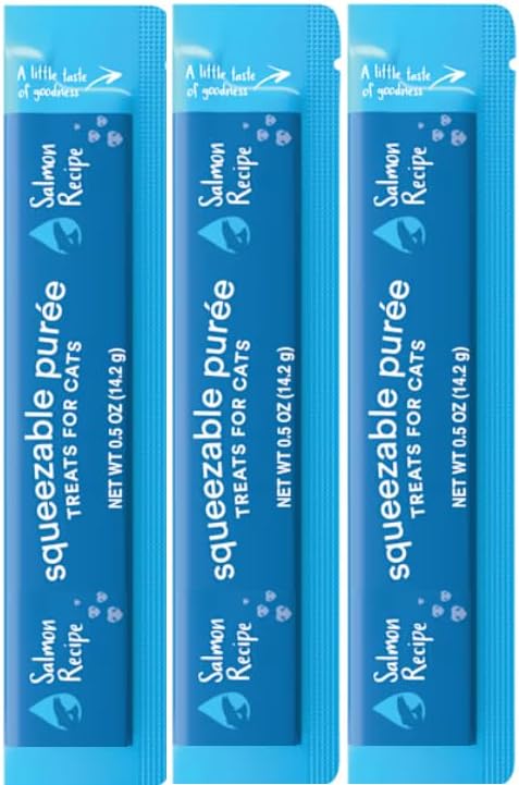 Squeezable Puree Cat Treats – 3 Tubes Total – Salmon – Lickable, High Protein, Grain-Free (3 Count, Salmon)