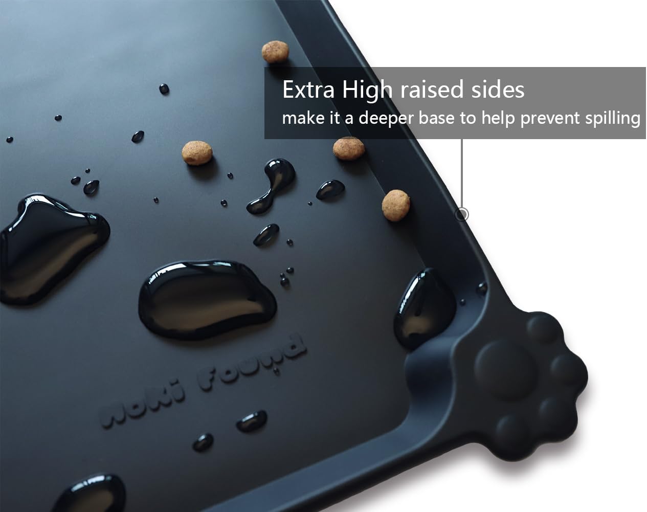 Hoki Found Large Silicone Pet Food Mats Tray - Non Slip Dog Cat Bowl Mats Placemat - Pet Feeding Mat - Pet Water Mats for Floors- Waterproof Dog Cat Food Mats - Black