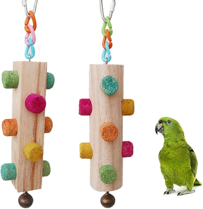 Wood Parrot Chew Toys,2 pcs Bird Cork Toys for Small Medium Birds Parrot,Woodpecker Feeding Toy for Parakeets, Conures, Budgies, Finches Conure Cockatiel, Cockatoos etc