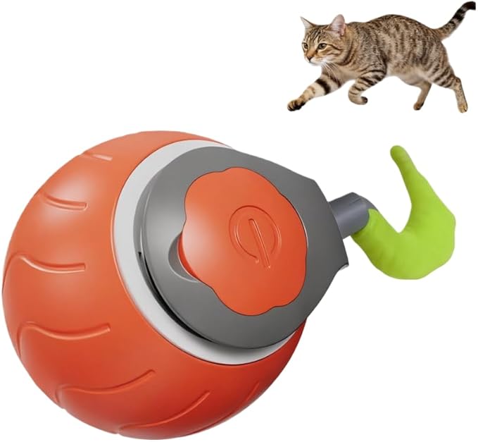 Interactive Automatic Cat Toy Ball with Bionic Tail – USB Rechargeable, Quiet Self-Moving Pet Toy for Indoor Cats