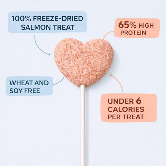 Freeze Dried Cat Treats Salmon Lollipops 4 Pops - High Protein Lickable Salmon Treats on Stick for Training Bonding - Cat Snacks No Artificial Flavors Preservatives for Kittens Cats All Ages