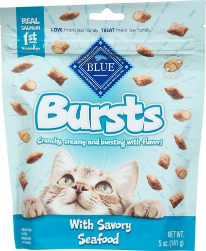Blue Buffalo Bursts Crunchy & Creamy Cat Treats, Great for Training, Savory Seafood, 5-oz Bag (Pack of 4)