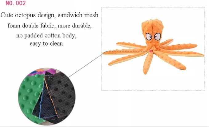Laytek Squeaky Octopus Dog Toys for Large Dogs, No Stuffing Crinkle Paper Plush Dog Toys for Puppy Teething, Durable Interactive Dog Toys for Small Medium Dogs (Orange)
