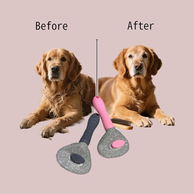Diamond Rhinestone Cat Hair Brush Deshedding Brush Dog Hair Remover Tool Stainless Steel Comb Slicker Brush with Release Button for Dog Cat Rabbit Shedding Pets Grooming (Pink)