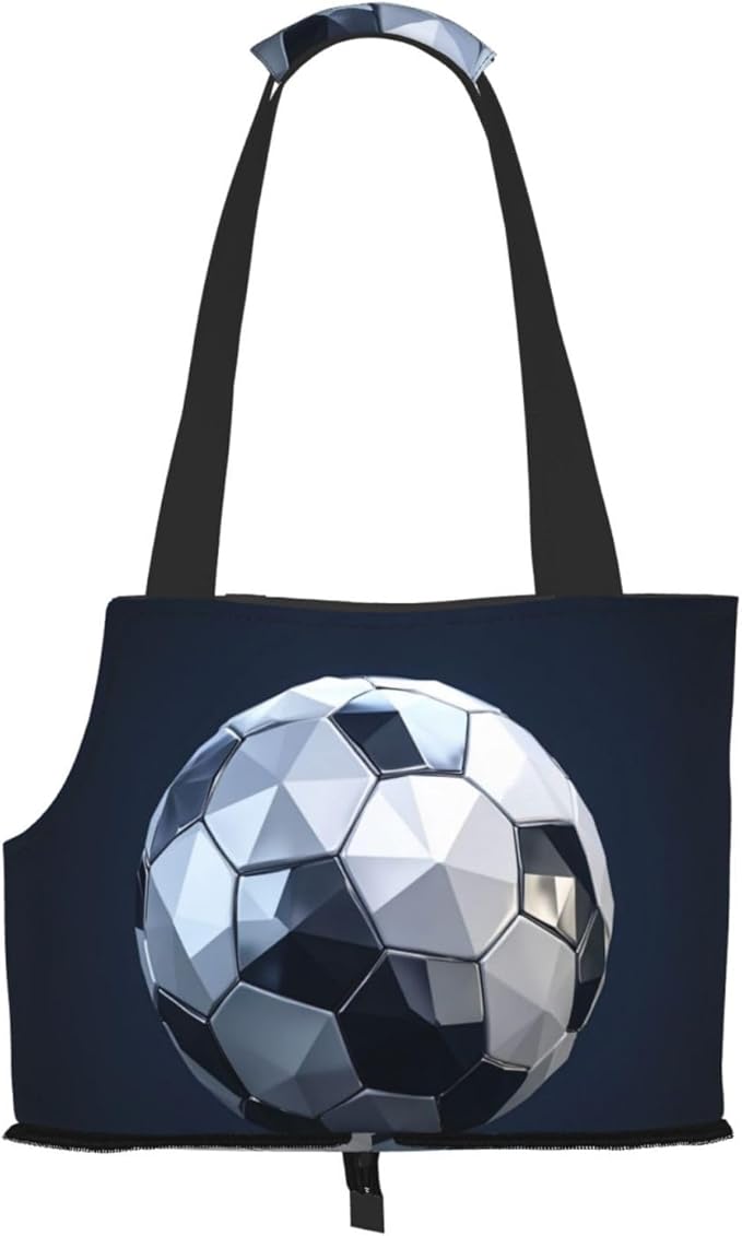 Foldable Pet Carrier Sling - Waterproof Small Dog & Cat Travel Polygonal Soccer Ball Tote with Safety Hook for Hiking