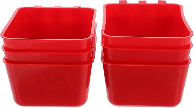 POPETPOP 6pcs Hanging Bird Cage Feeding Cups with Red Plastic Bowls for Small Birds Parrots Chickens Rabbits and Poultry and Coop Feeding Supplies