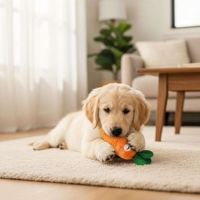 4 Pcs Soft Dog Toys Cute Carrot Plush Chew Squeaker Plush Dog and Cat Toys with Multi-Squeaks Sound Pet Puppy Supplies Funny Squeak