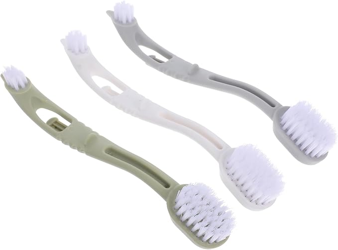 HANABASS 3Pcs Bird Cage Brush with Dual Heads Durable Long Handle Tool for Pet Bird Supplies Removal Easy of Small Animal Cages Grey