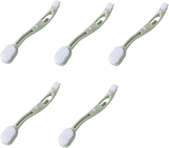 TopHomer 5 Pcs Bird Cage Cleaner with Two Brush Heads, Bird Cages Brushes Long Handle Tool for Cleaning Birds Parrot Cages Pet Supply Cage Accessory (Green)